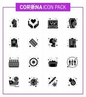 Coronavirus 16 Solid Glyph Black Icon Set zum Thema Corona-Epidemie enthält Icons wie Infektion Coronavirus Herzsarg online virales Coronavirus 2019nov Krankheitsvektor Designelemente vektor