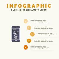 navigering plats pekare smartphone fast ikon infographics 5 steg presentation bakgrund vektor