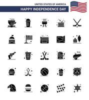 4. juli usa glücklicher unabhängigkeitstag symbol symbole gruppe von 25 modernen soliden glyphen von sport hokey bbq unabhängigkeitsurlaub editierbare usa tag vektordesignelemente vektor