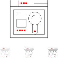 browser webb Sök utbildning djärv och tunn svart linje ikon uppsättning vektor