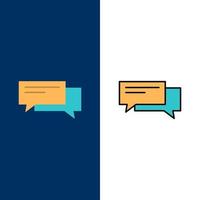 chatt bubbla bubblor kommunikation konversation social Tal ikoner platt och linje fylld ikon uppsättning vektor blå bakgrund