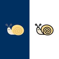 Bug Ostern Schnecke Frühlingssymbole flach und Linie gefüllt Icon Set Vektor blauen Hintergrund