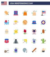 Usa Happy Independence Day Piktogrammsatz von 25 einfachen Wohnungen von Staaten Usa-Tasche internationales Land editierbare Usa-Tag-Vektordesign-Elemente vektor