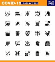 25 solides Glyphen-Coronavirus covid19-Symbolpaket wie Hustenmikroskop-Beat-Labor-Smartwatch-virales Coronavirus 2019nov-Krankheitsvektor-Designelemente vektor