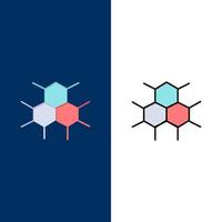 molekyl strukturera medicinsk hälsa ikoner platt och linje fylld ikon uppsättning vektor blå bakgrund