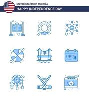 packa av 9 USA oberoende dag firande blues tecken och 4:e juli symboler sådan som stad bro polis dag boll redigerbar USA dag vektor design element