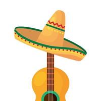 isolierte mexikanische Gitarre mit Hutvektorentwurf vektor