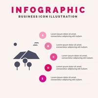 landskap berg träd fåglar fast ikon infographics 5 steg presentation bakgrund vektor