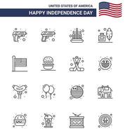 4:e juli USA Lycklig oberoende dag ikon symboler grupp av 16 modern rader av amerikan burger fjäder USA stater redigerbar USA dag vektor design element