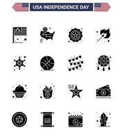 Packung mit 16 kreativen USA-Unabhängigkeitstag-bezogenen soliden Glyphen von Star Men Security Outdoor-Feuer editierbare USA-Tag-Vektordesign-Elemente vektor