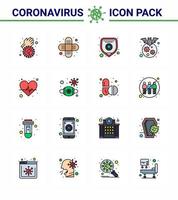 neuartiges coronavirus 2019ncov 16 flache farbe gefüllte linie icon pack pulsschlag krankenversicherung krankheit corona virales coronavirus 2019nov krankheitsvektor designelemente vektor