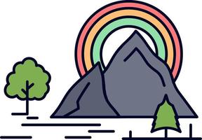 berg kulle landskap natur regnbåge platt Färg ikon vektor