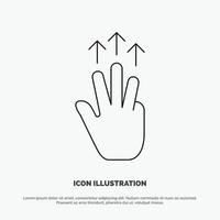 Gesten Hand Mobile Drei-Finger-Touch-Line-Icon-Vektor vektor