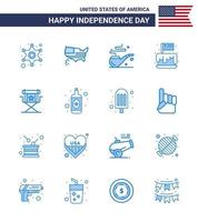 Lycklig oberoende dag 4:e juli uppsättning av 16 blues amerikan pictograph av direktör USA rör fest kaka redigerbar USA dag vektor design element