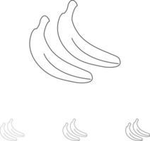 banan mat frukt djärv och tunn svart linje ikon uppsättning vektor