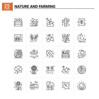 25 Natur- und Landwirtschaftssymbole setzen Vektorhintergrund vektor