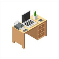 Büro Schreibtisch isometrisch auf weißem Hintergrund dargestellt vektor
