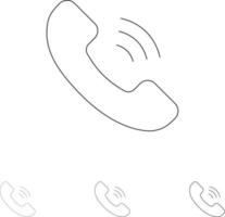 Anrufkommunikation Telefon Fett und dünne schwarze Linie Symbolsatz vektor