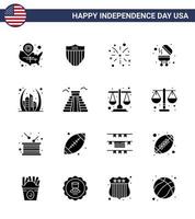 Happy Independence Day Pack mit 16 soliden Glyphen Zeichen und Symbolen für den Bau von Grill USA BBQ USA editierbare USA-Tag-Vektordesign-Elemente vektor