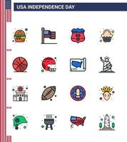 USA Lycklig oberoende dag piktogram uppsättning av 16 enkel platt fylld rader av boll firande amerikan ljuv kaka redigerbar USA dag vektor design element