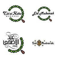 eid mubarak handskriven text vektor packa av 4 kalligrafi med stjärnor isolerat på vit bakgrund för din design