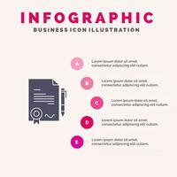 Vereinbarung Zertifikat abgeschlossen Deal solide Symbol Infografiken 5 Schritte Präsentationshintergrund vektor