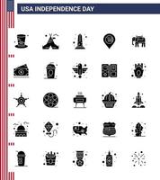 satz von 25 usa-tag-symbolen amerikanische symbole unabhängigkeitstag zeichen für elefantenkarte wahrzeichen ort washington editierbare usa-tag-vektordesignelemente vektor