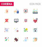 16 platt Färg viral virus korona ikon packa sådan som AIDS testa medicin experimentera skydd viral coronavirus 2019 nov sjukdom vektor design element