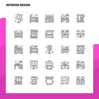 uppsättning av interiör design linje ikon uppsättning 25 ikoner vektor minimalism stil design svart ikoner uppsättning linjär piktogram packa