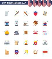 flache Packung mit 25 Symbolen für den Unabhängigkeitstag der USA des Kalenders Hochzeit Usa Liebe Usa editierbare Usa-Tag-Vektordesign-Elemente vektor