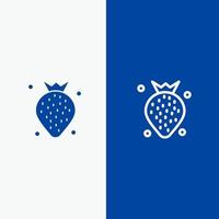 Erdbeere Essen Obst Beere Linie und Glyphe festes Symbol blaues Banner Linie und Glyphe festes Symbol blaues Banner vektor
