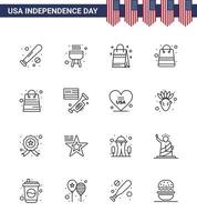 uppsättning av 16 USA dag ikoner amerikan symboler oberoende dag tecken för högtalare affär väska paket väska redigerbar USA dag vektor design element