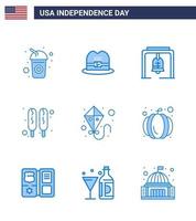 9 kreativ USA ikoner modern oberoende tecken och 4:e juli symboler av amerikan sommar klocka drake varm hund redigerbar USA dag vektor design element
