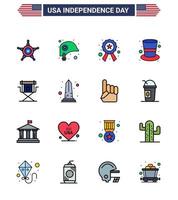 uppsättning av 16 USA dag ikoner amerikan symboler oberoende dag tecken för direktör magi hatt bricka hatt amerikan redigerbar USA dag vektor design element