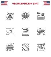 4:e juli USA Lycklig oberoende dag ikon symboler grupp av 9 modern rader av väska förenad stat stater USA redigerbar USA dag vektor design element