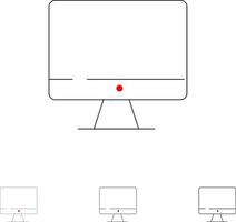 Computerbildschirm Hardware fett und dünne schwarze Linie Symbolsatz vektor