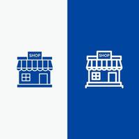 Shop Store Online-Shop Marktlinie und Glyphe Solid Icon Blue Banner vektor
