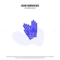 unsere dienstleistungen handschuhe gebäudebau reparatur solide glyph icon web card template vektor