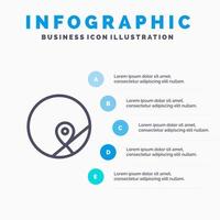 Grundlegendes Kartenpositionskarten-Liniensymbol mit 5 Schritten Präsentation Infografiken Hintergrund vektor