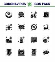 Coronavirus-Bewusstseinssymbol 16 solide Glyphe schwarze Symbole Symbol enthalten Konjunktivitis-Reisen infedted verbieten Röntgenviren Coronavirus 2019nov-Krankheitsvektor-Designelemente vektor