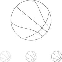 Bildung Ball Basketball Fett und dünne schwarze Linie Symbolsatz vektor
