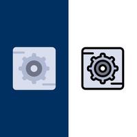 Gangeinstellung Box Symbole flach und Linie gefüllt Symbolsatz Vektor blauen Hintergrund