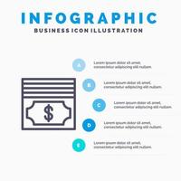 kontanter dollar pengar linje ikon med 5 steg presentation infographics bakgrund vektor