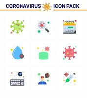 Coronavirus 9 flaches Farbsymbol, das zum Thema Corona-Epidemie eingestellt ist, enthält Symbole wie Gesichtstyp-Suchabwurfplan Virus-Coronavirus 2019nov-Krankheitsvektor-Designelemente vektor