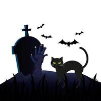 Halloween-Grab mit Katze und Handzombie vektor