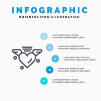 kärleksfull kärlek hjärta bröllop linje ikon med 5 steg presentation infographics bakgrund vektor