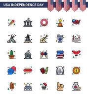 glücklicher unabhängigkeitstag 25 flach gefüllte linien icon pack für web und druck usa karte donut american award editierbare usa tag vektor design elemente