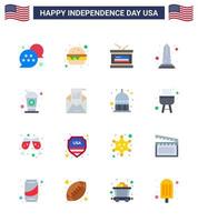 4. juli usa glücklicher unabhängigkeitstag symbol symbole gruppe von 16 modernen wohnungen von cola washington urlaub usa denkmal editierbare usa tag vektor design elemente