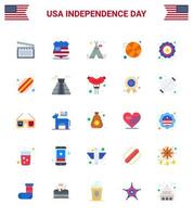 25 USA platt packa av oberoende dag tecken och symboler av bricka amerikan tält fri sporter basketboll redigerbar USA dag vektor design element