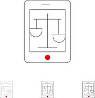 domstol internet lag Rättslig uppkopplad djärv och tunn svart linje ikon uppsättning vektor